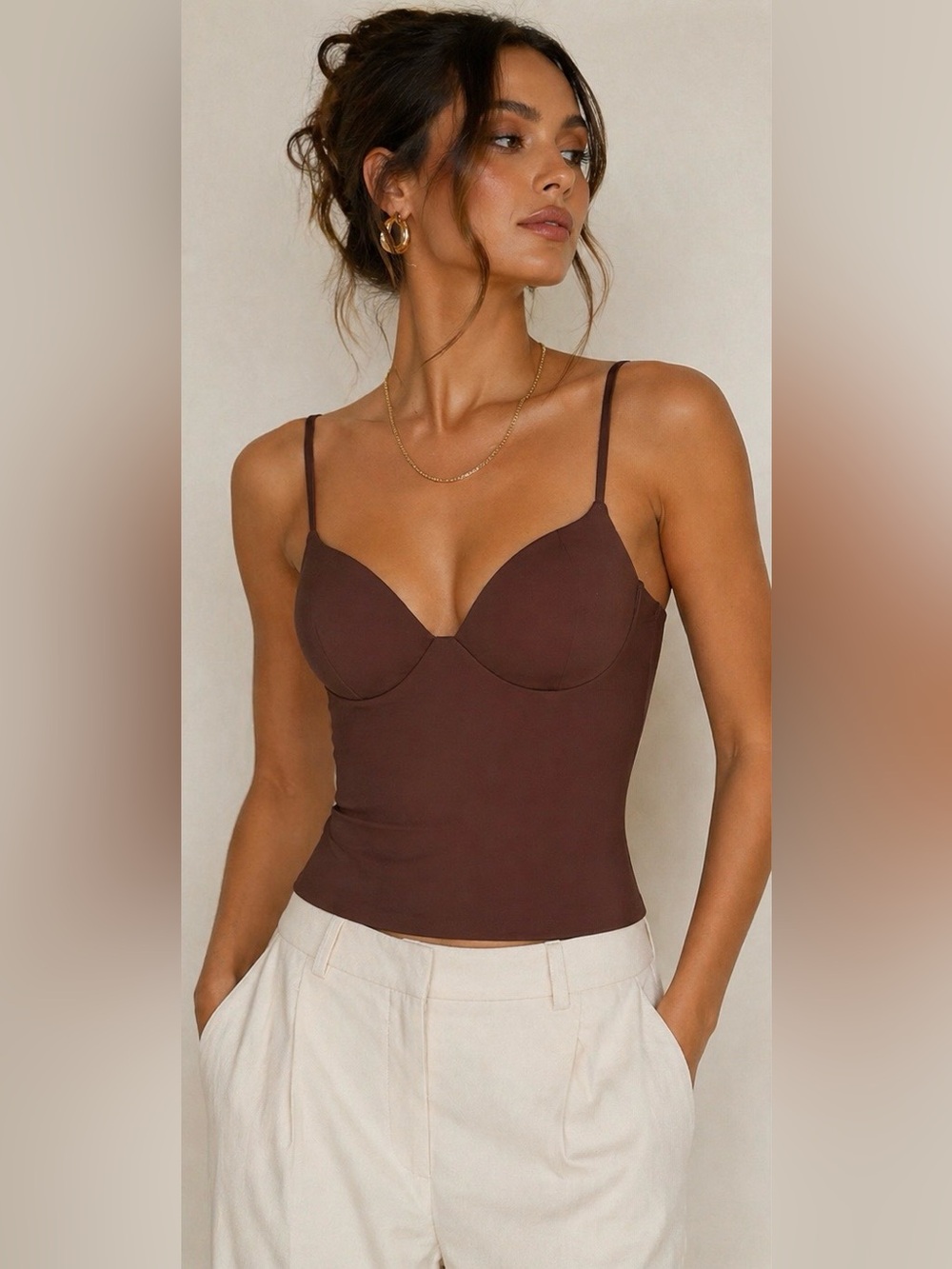 Brown Sculpted Bustier Camisole Top - Women's size large - NWOT